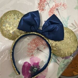 Disney Gold Sequin Ears with Blue Bow